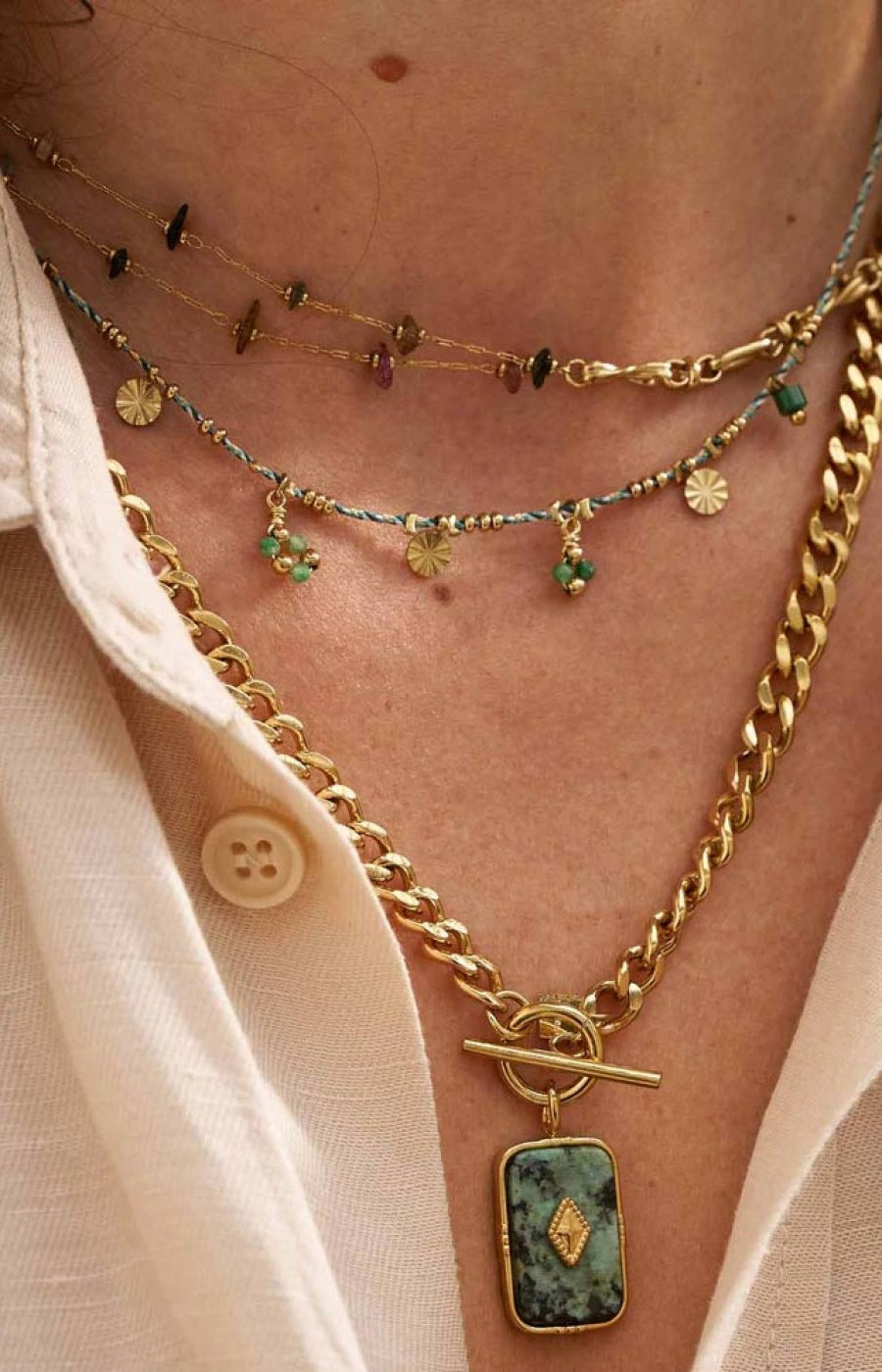 Collier Galen - Acier inoxydable doré & labradorite