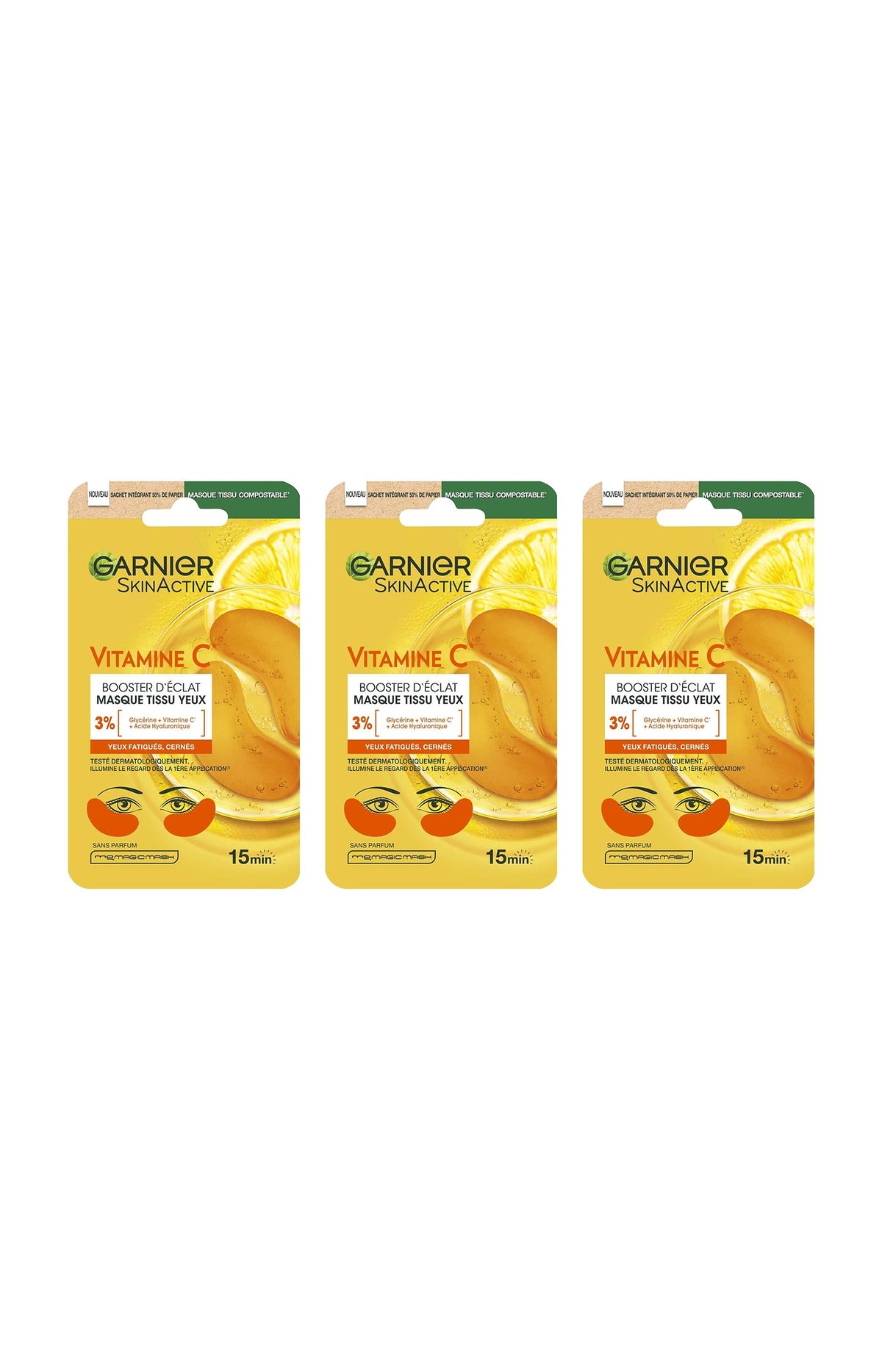 3 masques en tissu - SkinActive - Vitamine C - Yeux