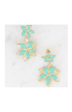 Boucles pendantes Magnolia - Acier inoxydable doré & fleur vert glacé