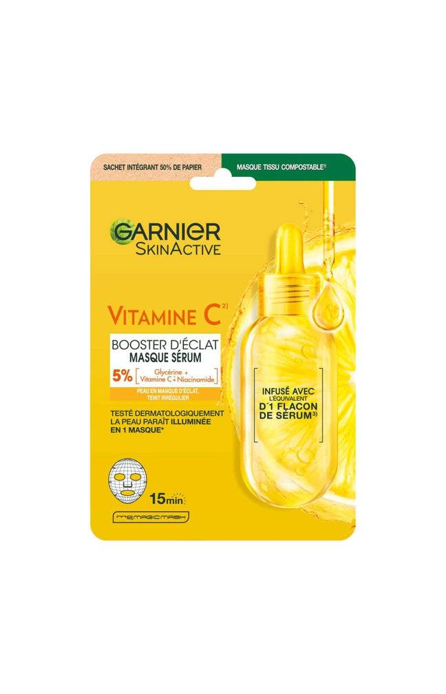 Masque en tissu booster d'éclat - Vitamine C & acide hyaluronique - Visage - 1 unité