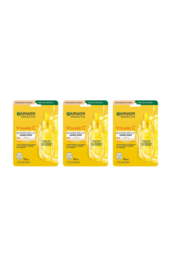 3 masques en tissu booster d'éclat - Vitamine C & acide hyaluronique - Visage