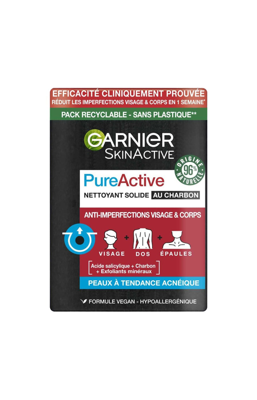 Nettoyant solide - PureActive - Charbon - Peaux acnéiques - 100 g