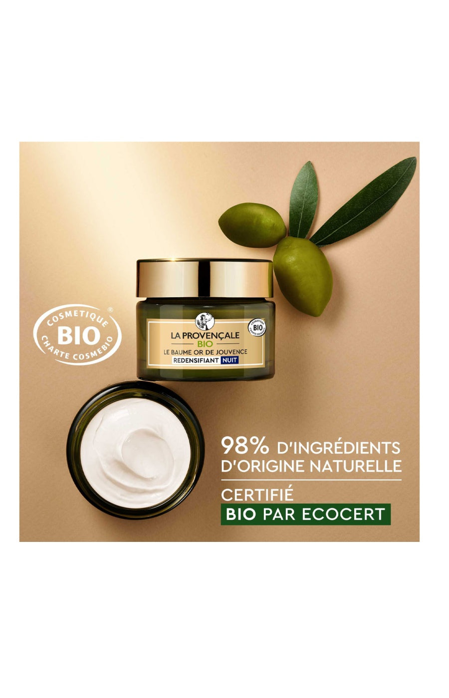 Baume redensifiant de nuit - Huile d'olive bio - Visage - 50 ml