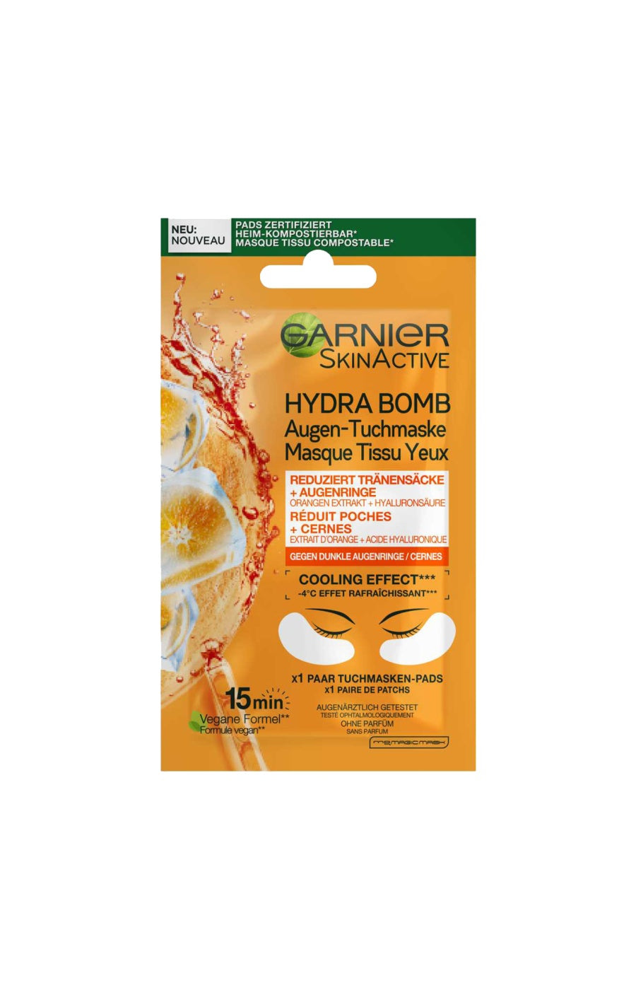 Masque tissu anti-fatigue - Hydrabomb - Jus d'orange - Yeux - 1 paire