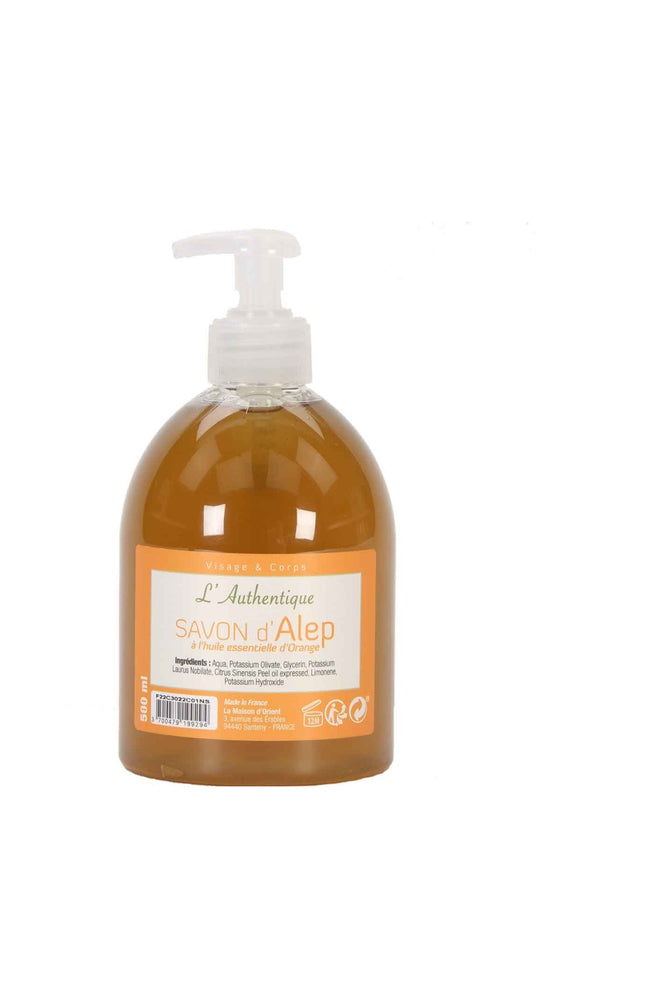 Savon d'Alep liquide - Huile essentielle d'orange - Visage & corps - 500 ml