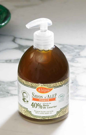 Savon d'Alep liquide premium bio - 40% d'huile de baie de laurier - Corps - 500 ml