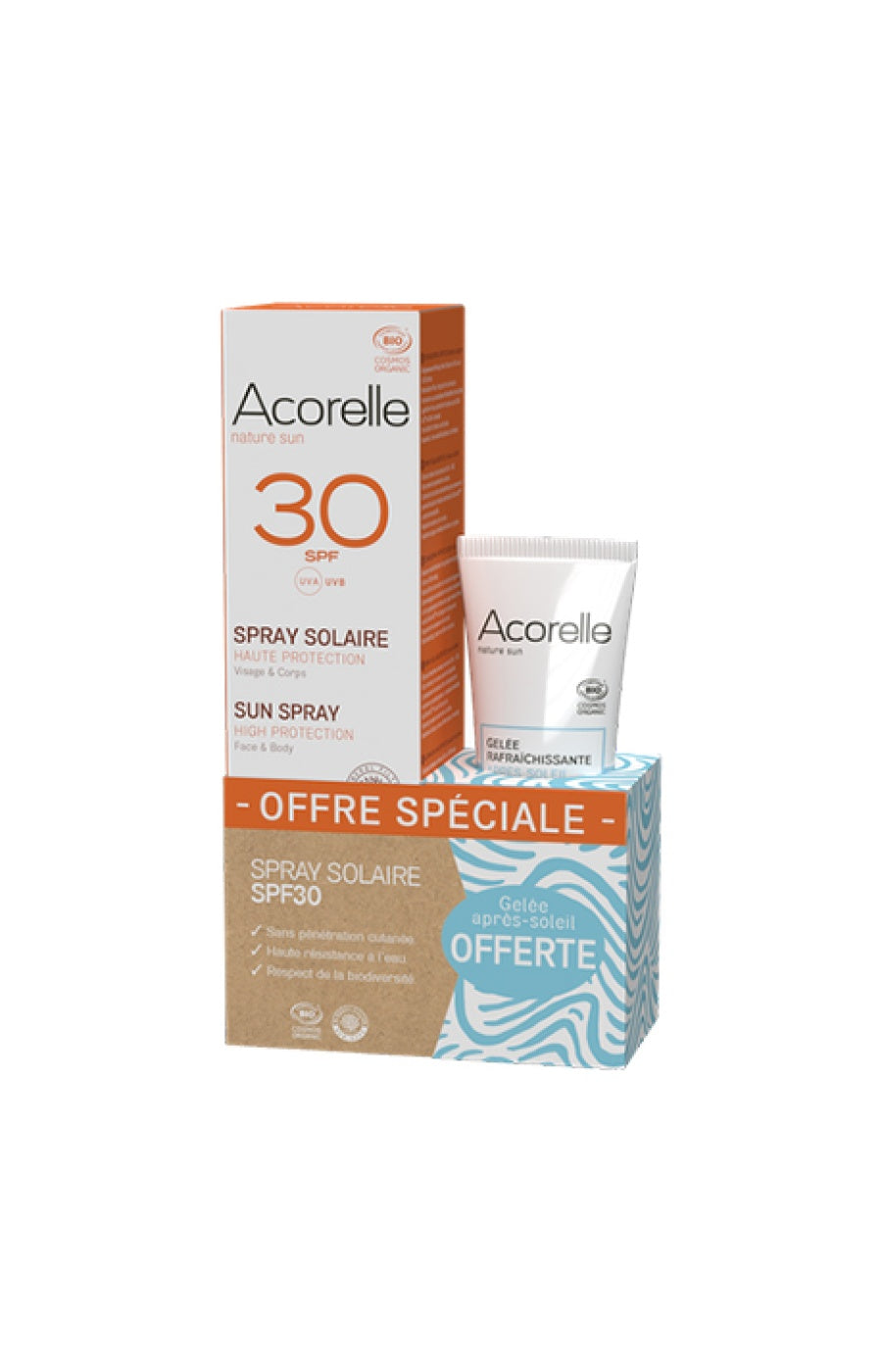 Spray solaire SPF 30 & gelée rafraîchissante après-soleil - 2 produits