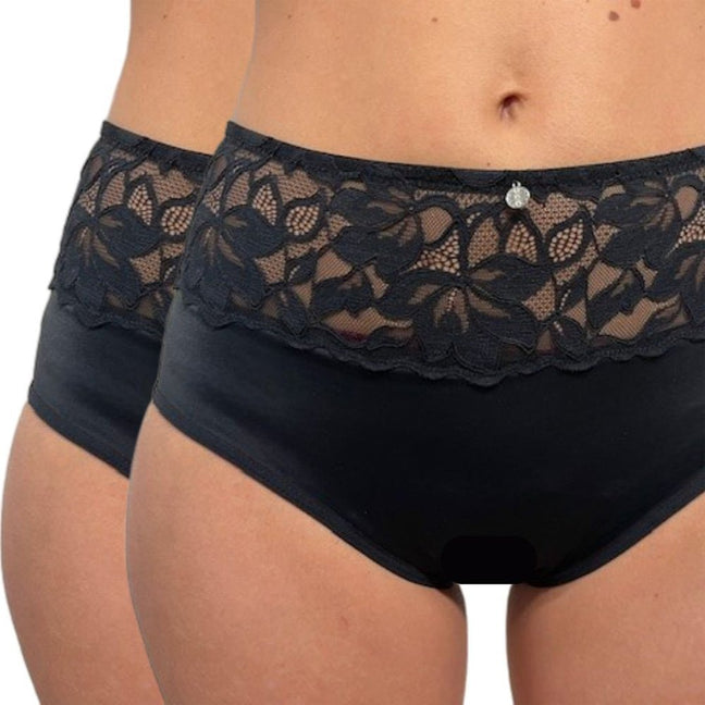Lot de 2 culottes menstruelles taille haute - Rosalie - Flux moyens à abondants - Noir