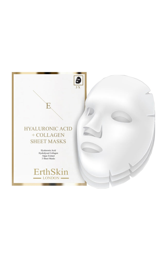 Masques en tissu - Acide hyaluronique & collagène - Visage - 3 unités