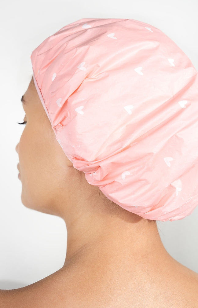 Bonnet de douche réversible - Cœurs - Rose