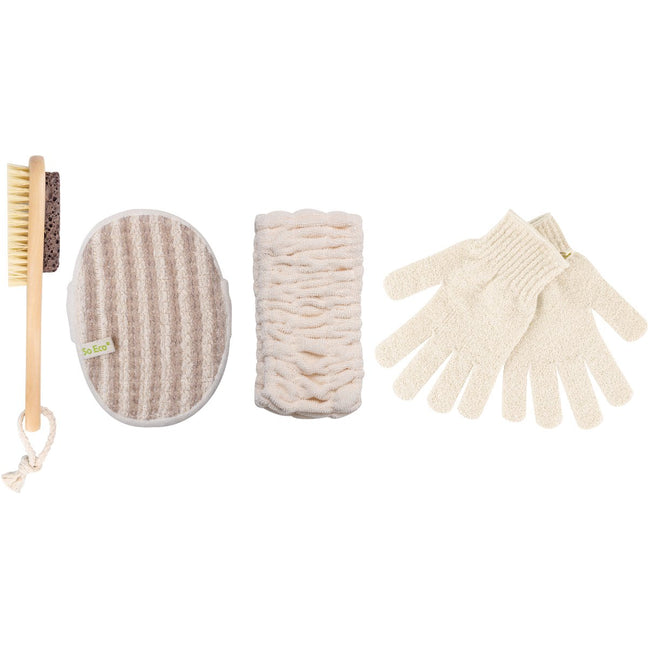 Coffret exfoliant - Brosse, gants & bandeau - Corps - 4 produits