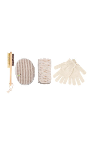 Coffret exfoliant - Brosse, gants & bandeau - Corps - 4 produits