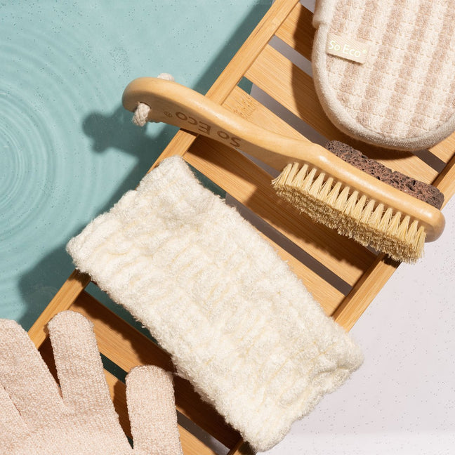 Coffret exfoliant - Brosse, gants & bandeau - Corps - 4 produits