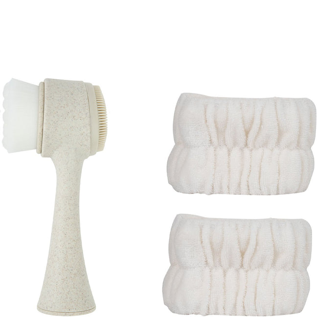 Brosse nettoyante double face & bracelets de lavage - Blanc
