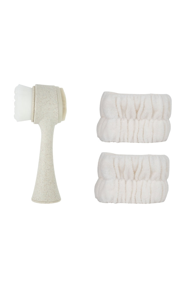 Brosse nettoyante double face & bracelets de lavage - Blanc