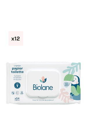 Lingettes papier toilette - Peaux sensibles - Enfants - 12 x 54 unités