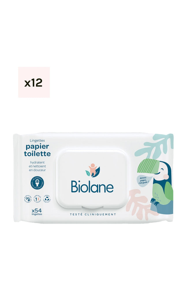 Lingettes papier toilette - Peaux sensibles - Enfants - 12 x 54 unités