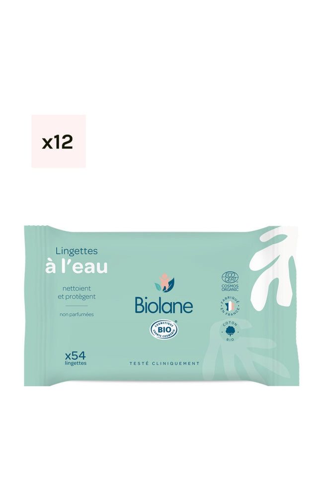 Lingettes nettoyantes bio à l'eau - Visage & corps - Bébé - 12 x 54 unités
