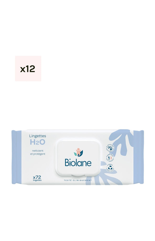 Lingettes épaisses H2O - Peaux sensibles - Bébé - 12 x 72 unités