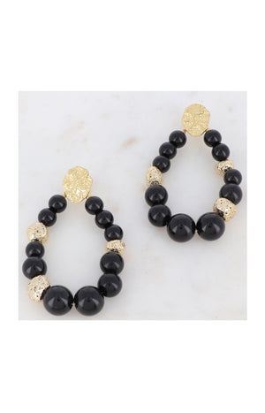 Boucles d'oreilles - Acier inoxydable doré & perles de résine noires