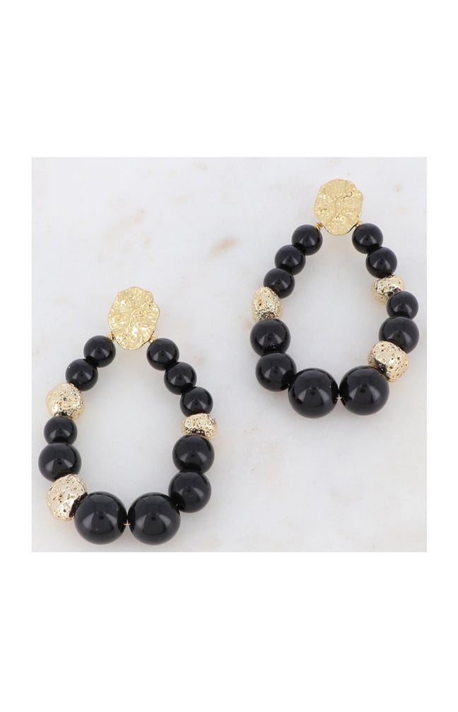 Boucles d'oreilles - Acier inoxydable doré & perles de résine noires