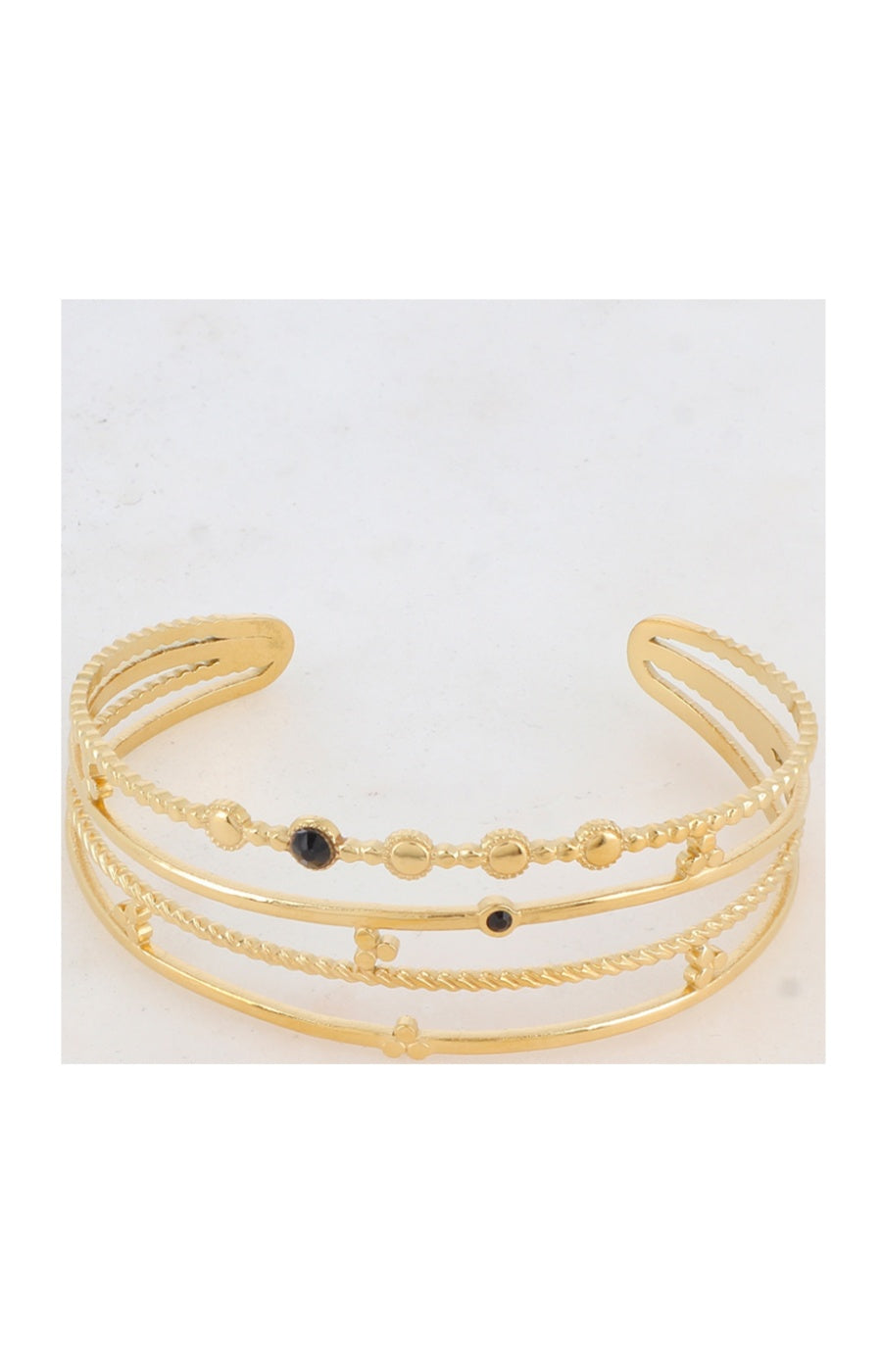Jonc texturé multi rangs - Acier inoxydable doré & strass
