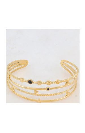 Jonc texturé multi rangs - Acier inoxydable doré & strass