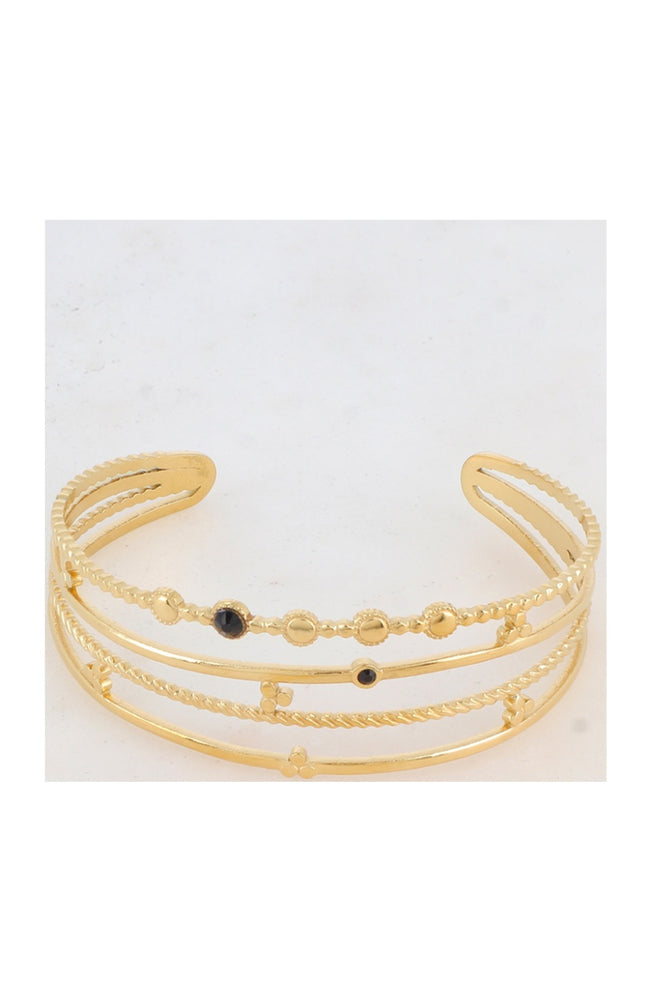 Jonc texturé multi rangs - Acier inoxydable doré & strass