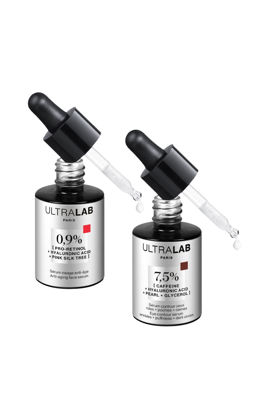 Sérums anti-âge - Acide hyaluronique, caféine & pro-rétinol - Visage & yeux - 2 x 30 ml