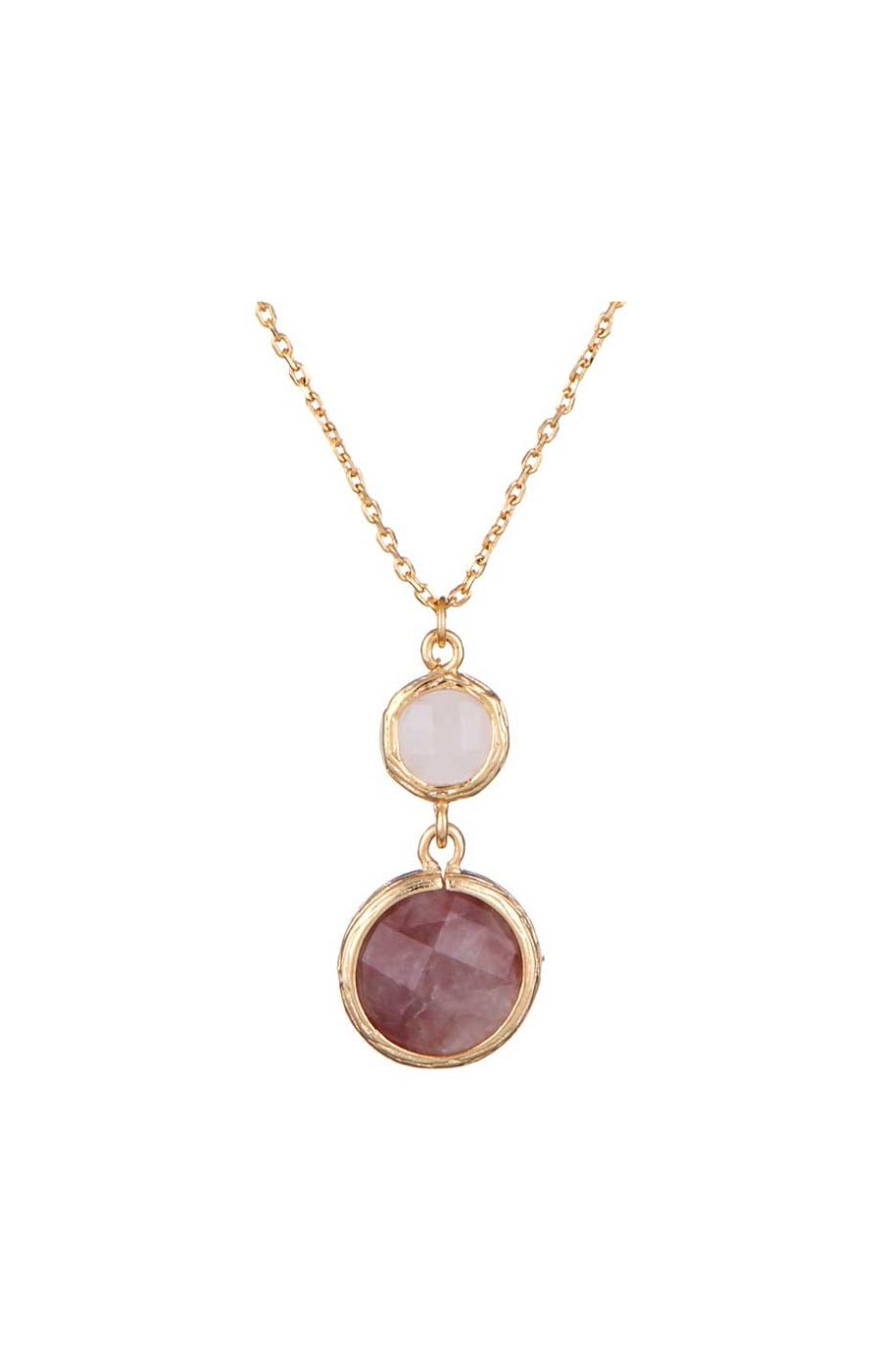 Collier Maé - Laiton doré, quartz rouge & quartz rose