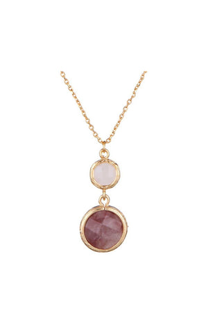 Collier Maé - Laiton doré, quartz rouge & quartz rose