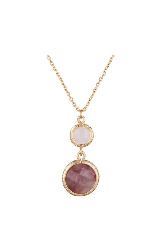 Collier Maé - Laiton doré, quartz rouge & quartz rose