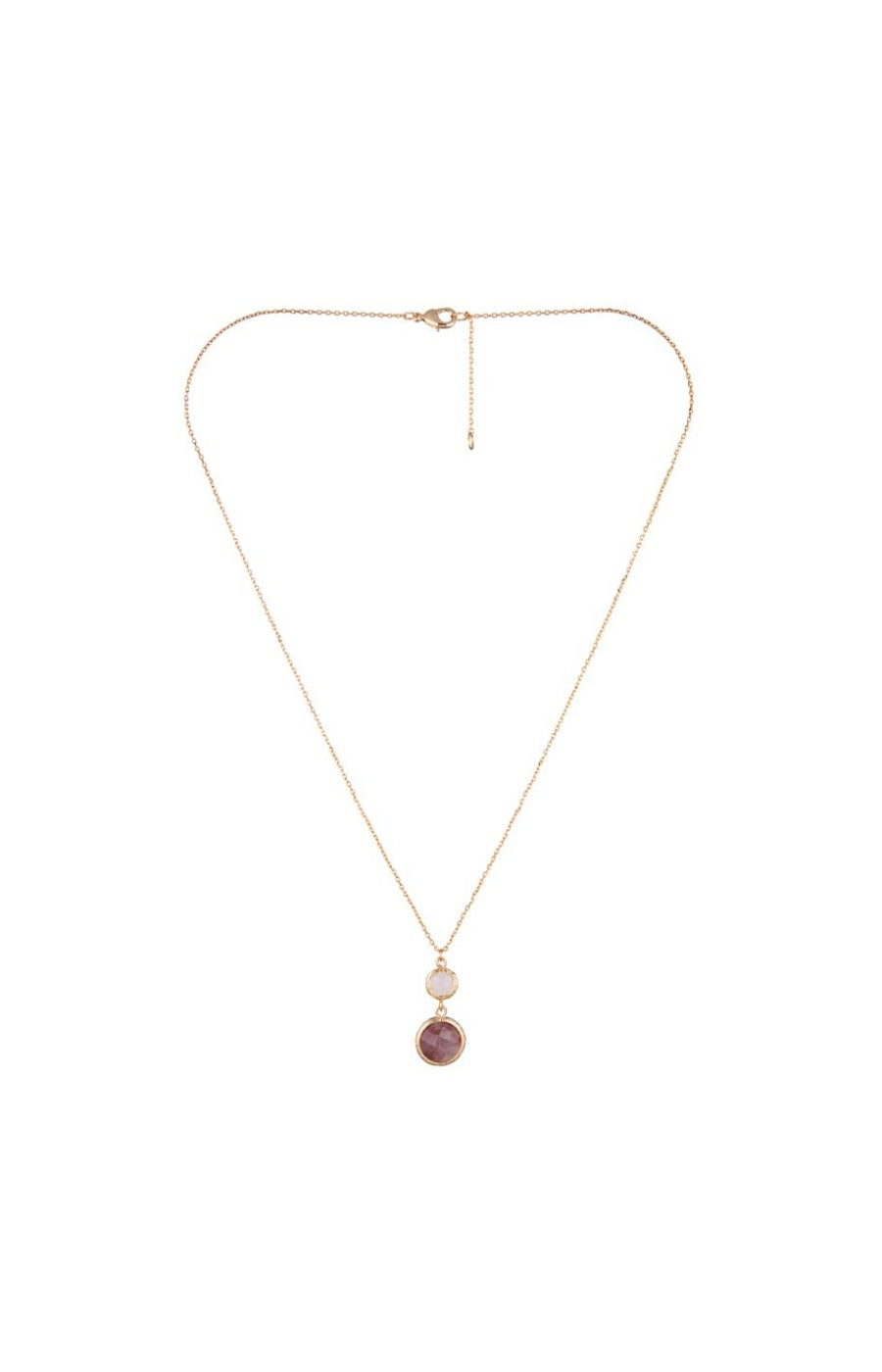Collier Maé - Laiton doré, quartz rouge & quartz rose