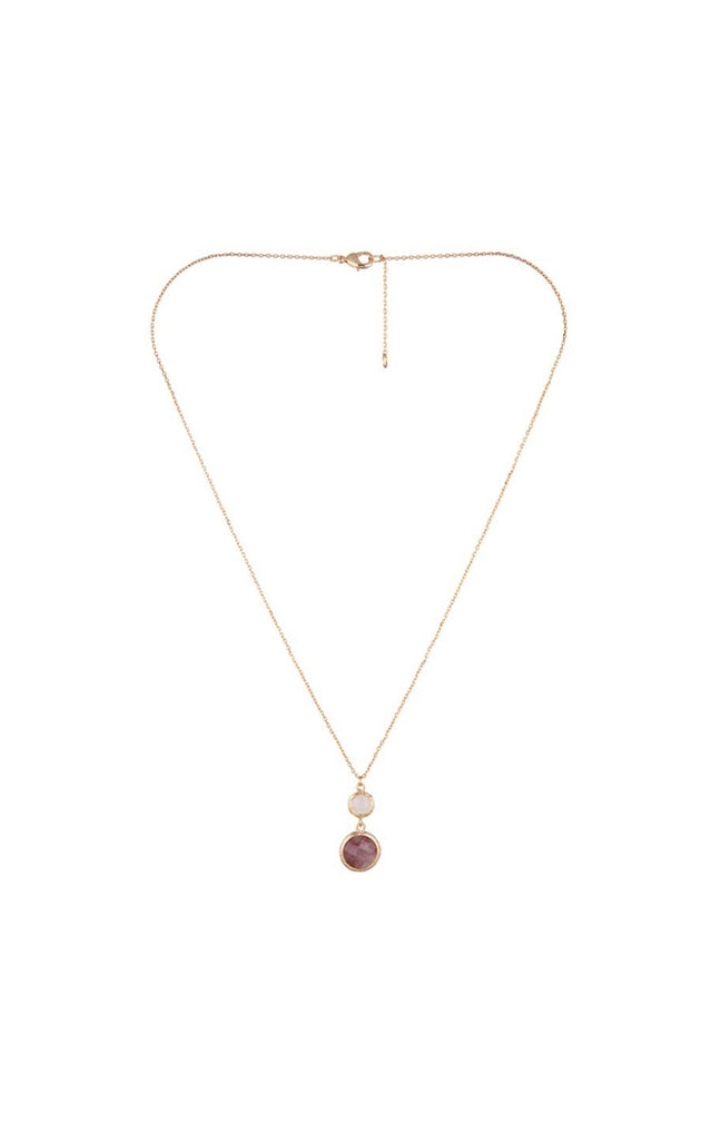 Collier Maé - Laiton doré, quartz rouge & quartz rose