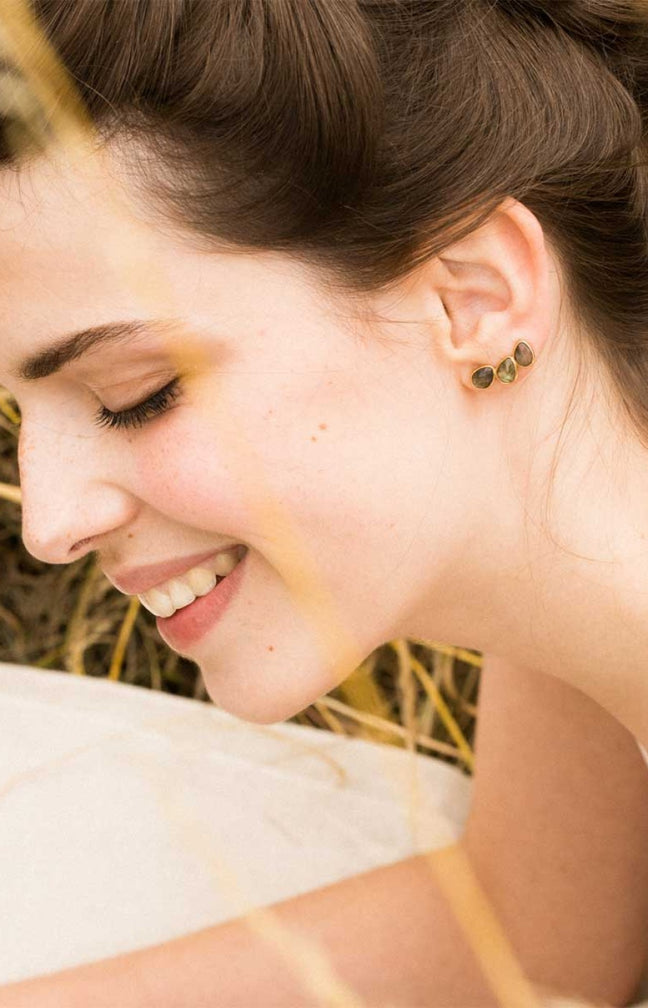 Boucles d'oreilles Vicky - Laiton doré & labradorite