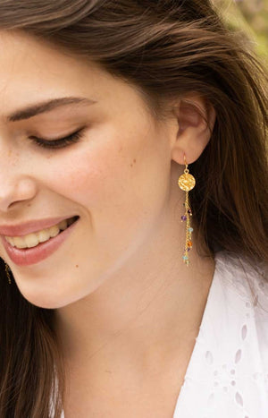 Boucles d'oreilles Hayley - Laiton doré, améthyste, apatite & préhnite