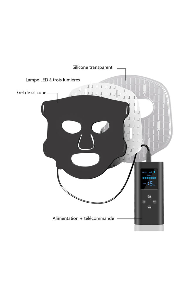 Masque de luminothérapie LED -  7 couleurs - Visage - Noir