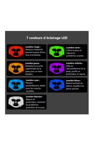 Masque de luminothérapie LED -  7 couleurs - Visage - Noir