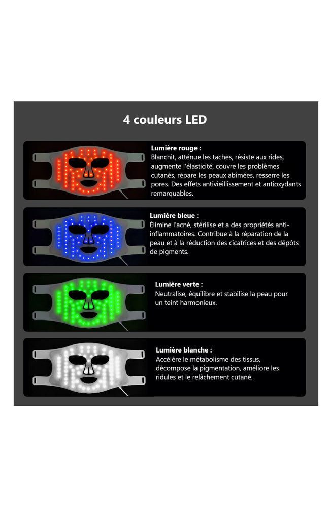 Masque de luminothérapie LED - 4 couleurs - Visage - Blanc