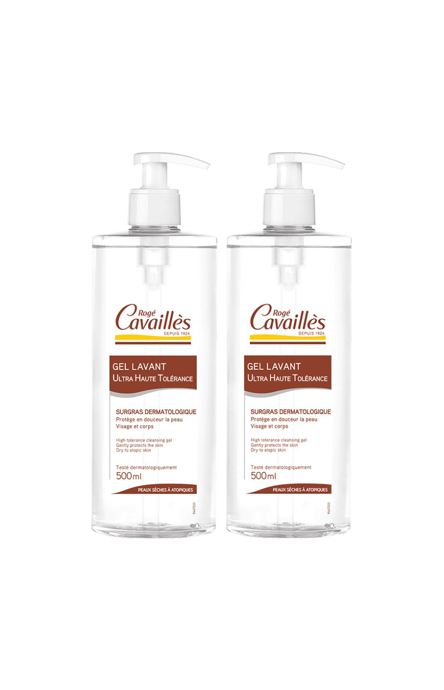 Rogé Cavaillès - Gels lavants ultra haute tolérance - Peaux sèches à atopiques - 2 x 500 ml
