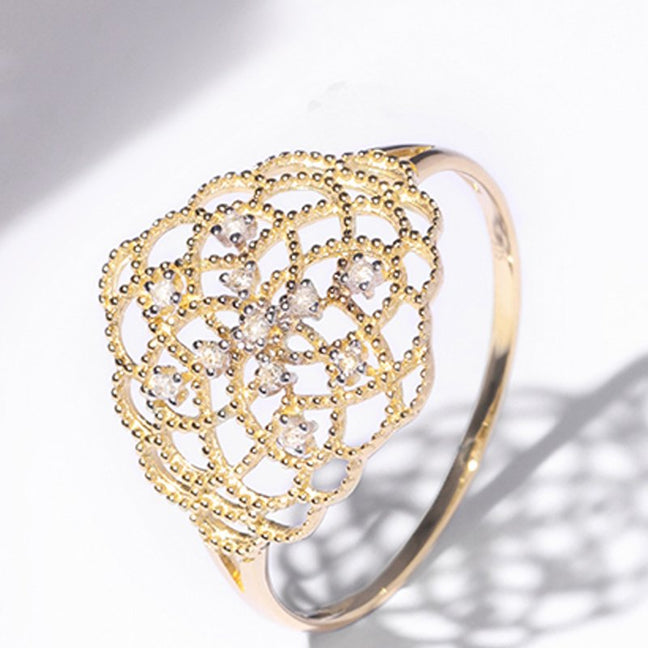 Bague Dentelle - Or jaune 375/1000 & diamant