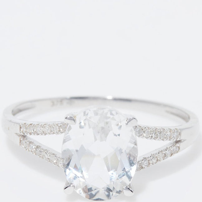 Bague Miri - Or blanc 375/1000, diamant & topaze