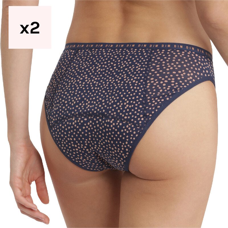 Culottes menstruelles en coton bio - Flux moyens - 2 unités -Bleu foncé