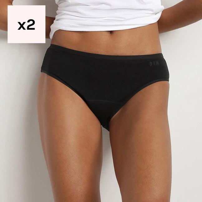 Culottes menstruelles en coton bio - Flux moyens - 2 unités - Noir