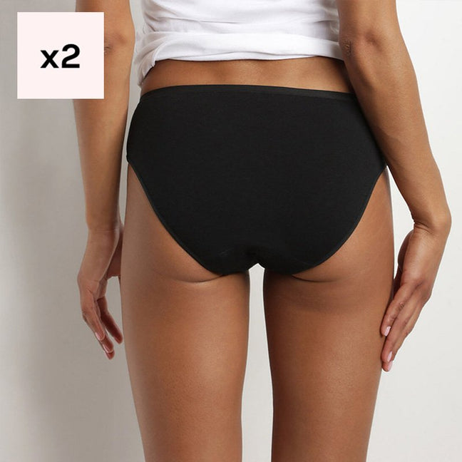 Culottes menstruelles en coton bio - Flux moyens - 2 unités - Noir