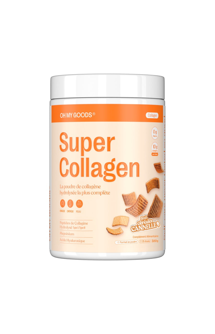 Poudre de collagène hydrolysée - Super Collagen - Goût céréales cannelle - 300 g