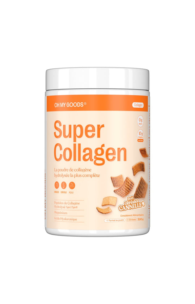 Poudre de collagène hydrolysée - Super Collagen - Goût céréales cannelle - 300 g
