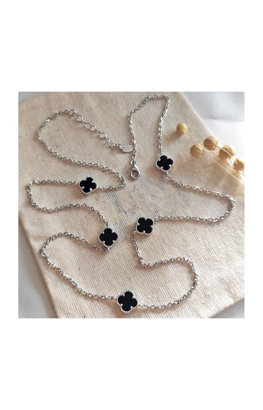 Collier - Argent 925/000, nacre noir & zircon