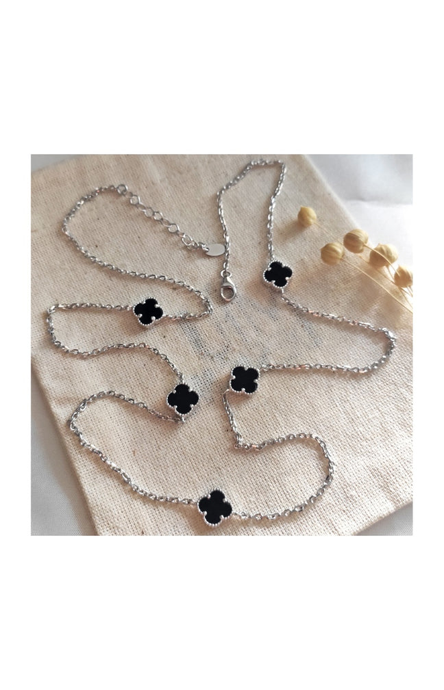 Collier - Argent 925/000, nacre noir & zircon