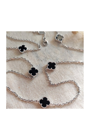 Collier - Argent 925/000, nacre noir & zircon